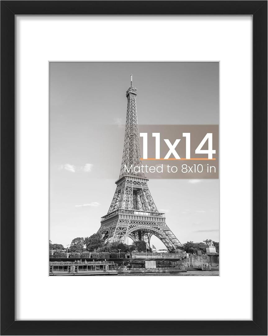upsimples 11x14 Picture Frame, Display Pictures 8x10 with Mat or 11x14 Without Mat, Wall Hanging Photo Frame, Black, 1 Pack