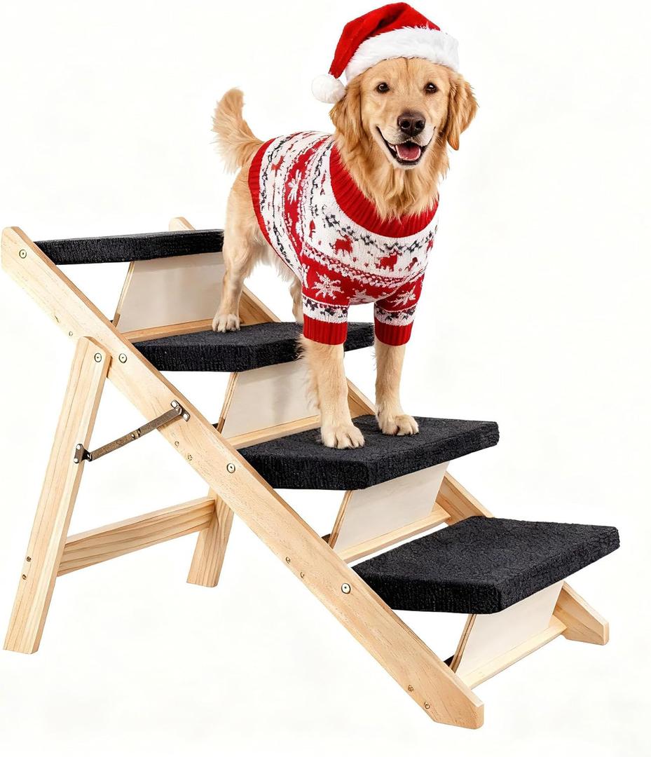 MEWANG Wood Pet Stairs & Ramp for Small/Medium Dogs and Cats, Aging Pets  3-in-1 Foldable, Portable, Non-Slip Pet Ladder for Tall Beds, Couches,CarsHolds Up to 220 lbs (31.5" L x 17.2" W x 25.0" H)