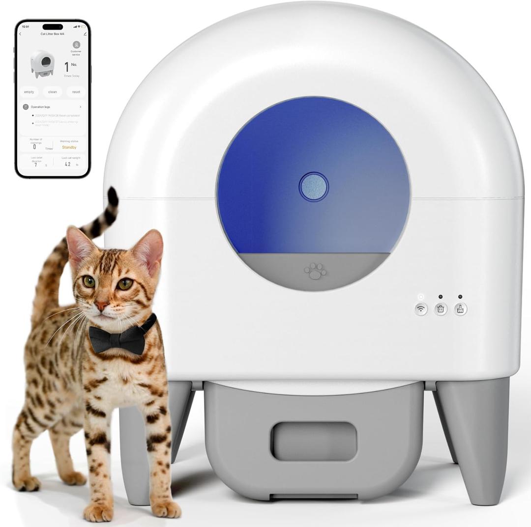 Self Cleaning Litter Box,95L Automatic Cat Litter Box Self Cleaning Large Capacity for Multiple Cats, App-Controlled with Safety Sensors, Removable Washable Liner, 2 Rolls Garbage Bags,Grey
