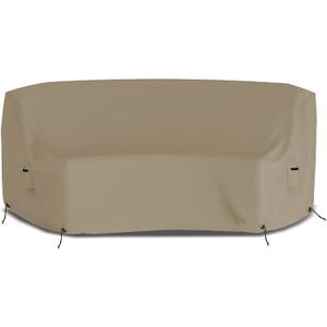 Covers & All Curved Outdoor Couch, 12 Oz PVC Polyester Patio Furniture Cover, Tear & UV Proof Couch Cover Patio with Air Pockets & Drawstring (90 L x 34 W x 32 H x 46 FL, Beige)