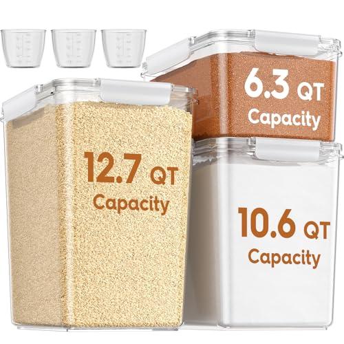 Flour Sugar Storage Containers Set of 3(12L/403oz)(10L/336oz) (6L/201oz),Clear Extra Large Food Storage Containers with Lids for Cereal,Flour,Sugar,Rice,BPA Free & Airtight Kitchen Pantry Organization
