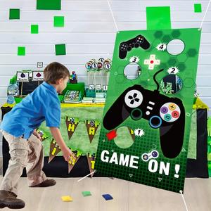 PANTIDE Video Game Toss Games with 4 Bean Bags, Green Black Birthday Party Indoor Outdoor Activity Decorations Supplies Controller Themed Throwing Play Set for Kids and Adults