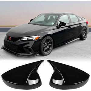 1 Pair Black Side Mirror Covers Cap Housing Compatible with 2022-2025 11th gen Honda Civic LX EX EX-L Sport Si Sedan Hatchback without Turn Signal Model