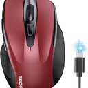 TECKNET Wireless Mouse (BT5.0/3.0 & 2.4G) Rechargeable 4800 DPI Silent USB A & Bluetooth Mouse 6 Buttons, Wide Compatibility - Red