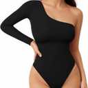 MANGOPOP Women's One Shoulder Tank Top Bodysuit Sexy Sleeveless Long Sleeve Backless Body Suits Off Shoulder Going Out Tops