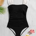 B2prity Womens One Piece Swimsuit Retro Square Neck Tummy Control Bathing Suits Ruched Modest Full Coverage Swimwear (Black, XL)