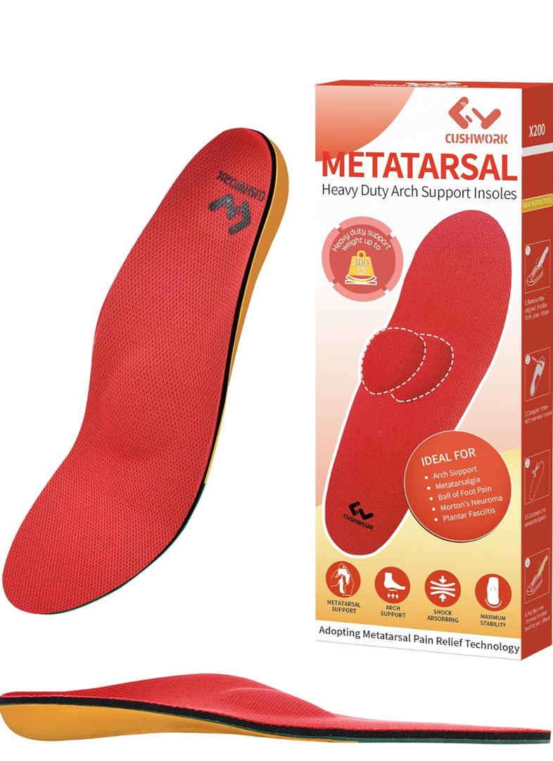 Cushwork Metatarsalgia Insoles for Ball of Foot Pain,Morton's Neuroma,Arch Supports Insoles,Orthotic Insoles,Men Women Shoe Insert for Metatarsal,Foot Pain Relief