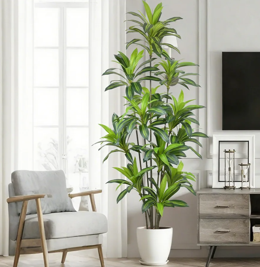 Artificial Dracaena Tree 8FT - Large Faux Plant Indoor Tree with 243 Leaves & 12 Heads, 96" Tall Fake Tropical Plant Potted Artificial Floor Plant Trees for Home Living Room Porch Office Decor