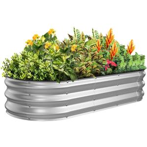 Kesfitt Raised Garden Bed Kit,Outdoor Galvanized Planter Raised Boxes with Safety Edging and Gloves,Large Metal Raised Garden Beds for Gardening Vegetables,Fruits,Flower(5x2x1FT) (Silver)