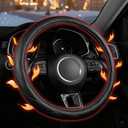 Heated Steering Wheel Cover, Fast Heating PU Leather Wheel Warmer with Non-Slip Lining, Universal Fit 14.515 Inch for Car, SUV & Truck  Black