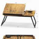 FISYOD Foldable Laptop Desk for Bed Couch, Adjustable Split Lap Desk with Cup Holder, Portable Lightweight Bed Table Tray, Heavy-Duty Laptop Stand for Working, Writing, Reading and Eating - Brown