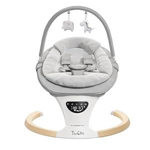 TimChic Baby Swings for Infants, Portable Infant Swing with 5-Speeds, 3-Adjustable Height, 3 Timer & 12 Lullabies, Mutil-Function Electric Swing for Baby, Indoor & Outdoor Use (Gray)