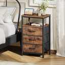 Huuger Nightstand with Charging Station, 27.6 Inch Bedside Table with Fabric Drawers, End Table with USB Ports and Outlets, Night Stand for Bedroom, Rustic Brown