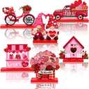 Blosssound 6 Pcs Valentine's Day Table Decorations Wooden Valentine Centerpieces Pink Gnomes Truck Bicycle House Heart Love XOXO Table Signs for Valentines Party Indoor Tabletop Desk Decor