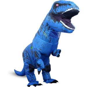 Inflatable Dinosaur Costume Adult, Fancy Halloween Blow up T-Rex Costume Full Body Dino Costume for Cosplay Party (Blue)