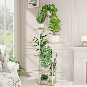 Bamworld White Plant Stand Indoor 6 Tier Metal Plant Shelf for Multiple Plants Tall Flower Stand for Patio Garden Balcony Living Room Bedroom