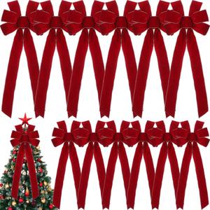 Yinkin 12 Pcs 10"x 26" Extra Large Christmas Tree Topper Bow Bulk Red Velvet Ribbon with Golden Wire Christmas Wreath Bows for Xmas Winter Party Indoor Outdoor Supplies (Wine Red) Yinkin 12 Pcs 10"x 26" Extra Large Christmas Tree Topper Bow Bulk Red Velvet Ribbon with Golden Wire Christmas Wreath Bows for Xmas Winter Party Indoor Outdoor Supplies (Wine Red)