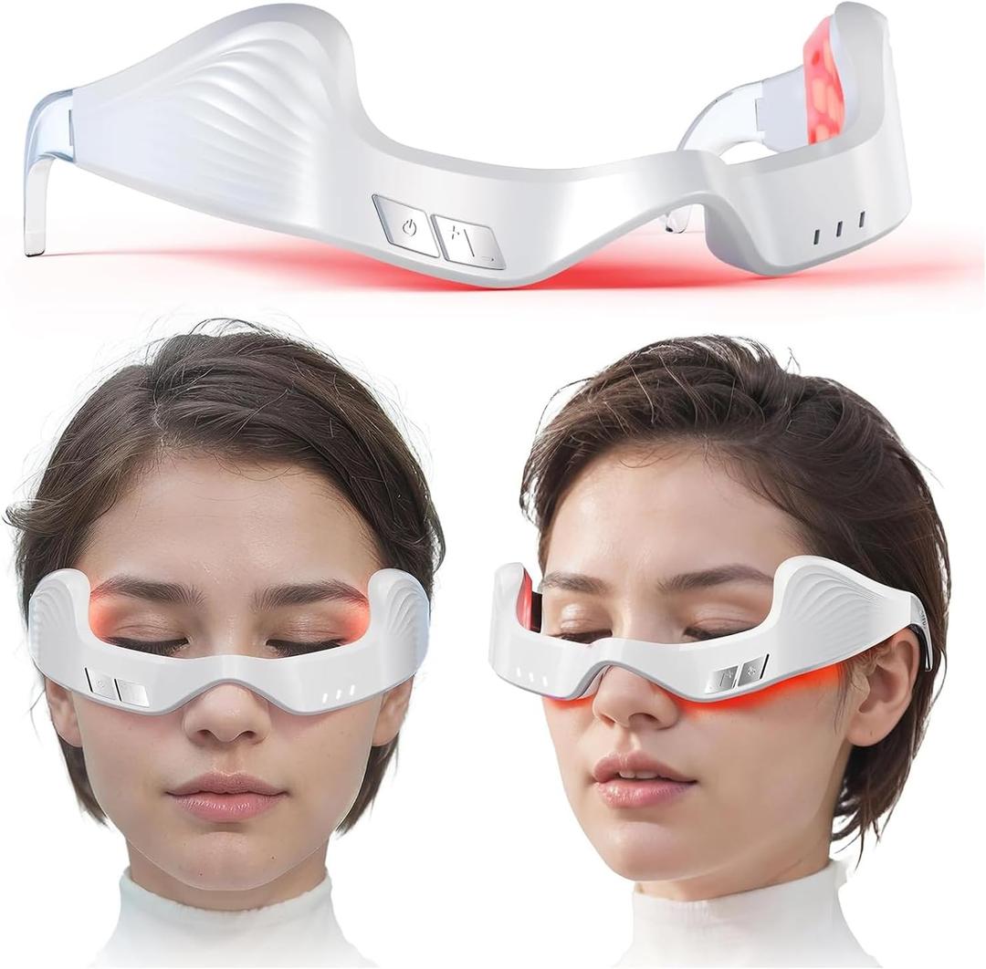 Under-Eye Red Light Therapy Device, 3D Contour Microcurrent Eye Massager for Dark Circles, Puffiness and Fine Lines, Rechargeable Eye Treatment Glasses