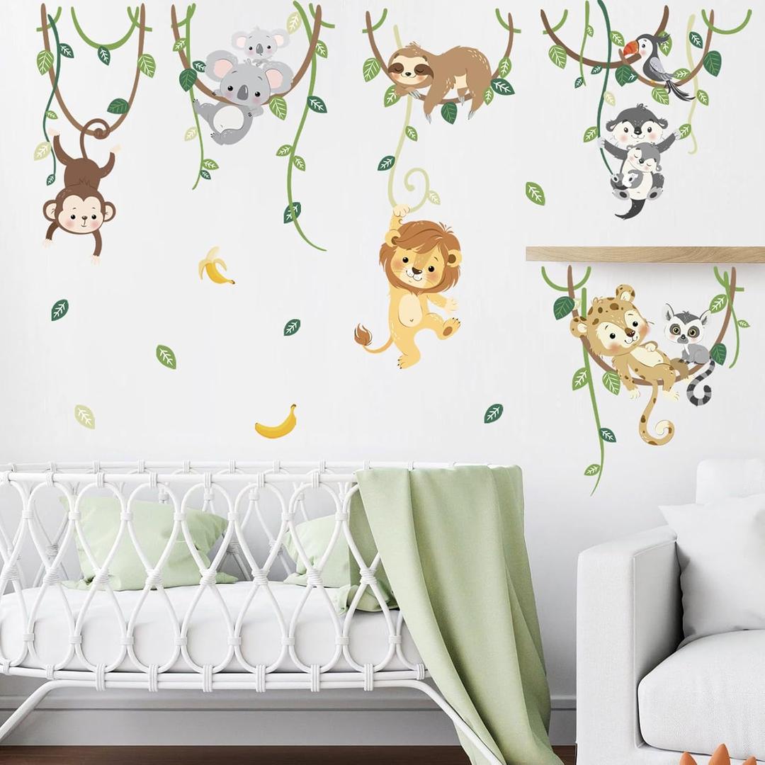 Decalmile Jungle Animals Safari Wall Decals Lion Monkey Koala Wall Stickers Baby Nursery Kids Room Toddler Room Wall Decor