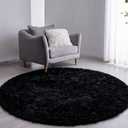 Black Round Rug Ultra-Soft Plush Modern Circle Area Rug for Kid's Bedroom, Fluffy Shag Circular Rug for Nursery Room, Non-Slip Home Decor Cute Black Carpet for Teen's Room 60x58