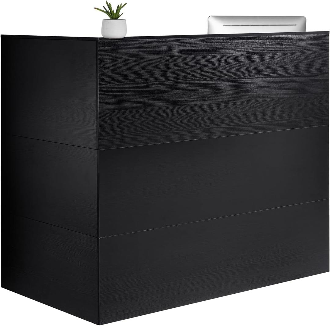 VEVOR Reception Desk, 55Inch L-Shaped Front Counter Table, Office Reception Counter with Drawer Keyboard Tray and Storage Cabinet, for Checkout, Lobby, Beauty Salon & Office, Black
