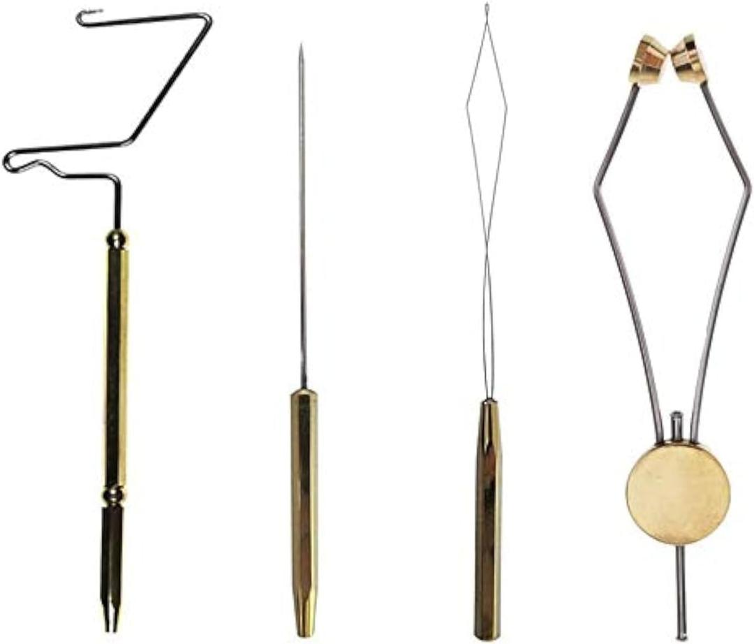 GREATFISHING 5pc Fly Tying Tools Combo Kit - Stainless Steel Whip Finisher, Bodkin, Bobbin, Disc Bobbin, Includes Scissors