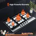 30 inch Gas Cooktop, Gas Stove Top with 5 High Efficiency Burners, Built-in Stainless Steel Propane Cooktop for Kitchen, NG/LPG Convertible Stovetop, Thermocouple Protection