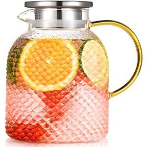 Glass Pitcher, ZBUFAN 60oz Water Pitcher with Lid and Spout, 1.8L Beverage Pitchers for Fridge, Glass Jug for Iced Tea, Juice, Lemonade, Carafe with Brush