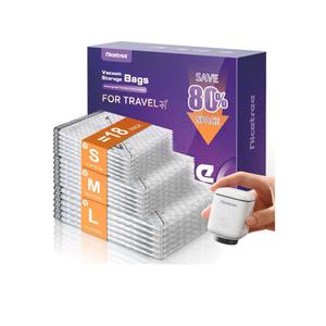 Nicetree 18-Pack Vacuum Seal Bags with Rechargeable Wireless Pump | 3 Sizes (20/24/28 Inch) Travel Vacuum Storage Bags for Clothing, Bedding & Seasonal Storage | Space Saver for Luggage