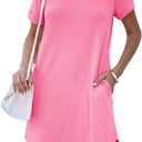 YEXIPO Women's Casual Summer Short Sleeve T Shirt Dress Nightgown Crew Neck Loose Solid Color Basic Dresses with Pockets (Pink, XL)