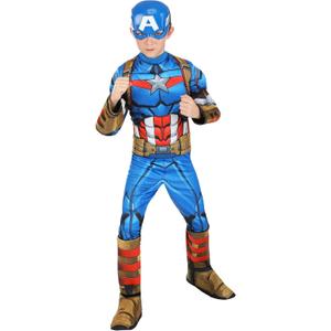 Marvel Captain America Official Youth Halloween Costume - Premium Quality Padded Jumpsuit with Plastic Mask, L