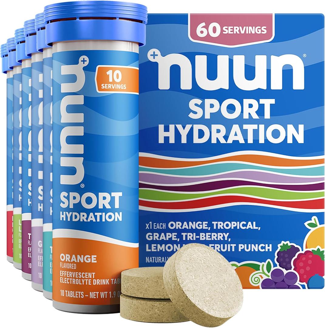 Nuun Sport Electrolyte Tablets with Magnesium, Calcium, Potassium, Chloride & Sodium, Gluten Free & Vegan, Mixed Flavors, 6 Pack (60 Servings Total) (EXP 10/01/26)