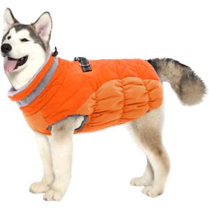 Lelepet Dog Coat Warm Dog Winter Coat Waterproof Dogs Jacket with Harness Built in Reflective Pet Fleece Vest Zip-Up Cold Weather Coats for Large Dogs Turtleneck Windproof Coats Boxer Blaze (Orange, XL)
