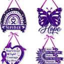 4 Pcs Domestic Violence Awareness Wood Sign Purple Ribbon Hanging Wall Plaque Sign Domestic Violence Awareness Month Wood Decorations for Home Charity Event Supplies