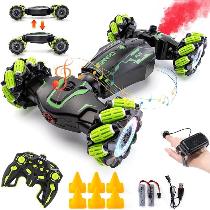 Gesture Sensing RC Stunt Car Hand Controlled, LED Lights, Music, 4WD, Double-Sided 360 Flips, Off-Road Twist Vehicle. Best Birthday Gift for Kids Ages 6-13, Boys' Toys