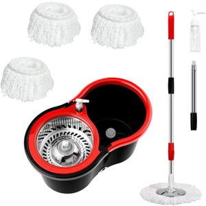 Mop and Bucket with Wringer Set 360 3psc Microfiber Spin Mop with Bucket and Dual Mop Heads Self Wringing Spinning Mop (20QT) (1)