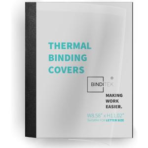 Binditek 10 Pack Thermal Binding Presentation Covers, 1/8 Inch Spine, Holds 30 Sheets, Ultra Clear Front Cover, Black Paper Back Cover, Letter Size, for Students and Coworkers