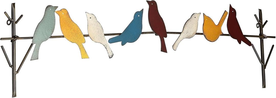 Wenbery Metal Birds Wall Art – Metal Birds Wall Decor Art Birds On a Wire Metal Bird Wall Decor Outdoor Bird Decor (Large - 32.28"X7.71")