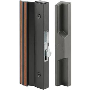 Prime-Line C 1125 Sliding Patio Door Handle Set, 4-15/16 In., Extruded Aluminum, Hook Latch, Black w/Wood Grain (Single Pack)