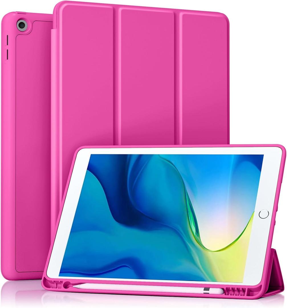 Akkerds Case Compatible with iPad 10.2 Inch 2021/2020/2019, for iPad 9th/8th/7th Generation Case with Pencil Holder, Protective Cover with Soft TPU Back, Auto Sleep/Wake, Rose