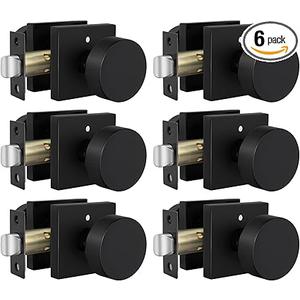 goldenwarm Black Door Knobs Interior, Zinc Alloy Square Ball Matte Black Privacy Door Knobs for Bedroom, Bathroom,Heavy Duty Interior Door Knob Bulk  Modern & Stylish(6 Pack)