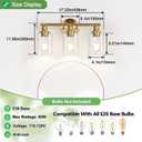 Zarbitta 3-Light Bathroom Light Fixtures, Brushed Brass Bathroom Wall Lights with Clear Glass Shade, Modern Bathroom Wall Lamp for Mirror Kitchen Living Room Hallway Cabinet