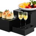 3 PCS Black Buffet Risers, Black Acrylic Food Display Stand, Square Acrylic Risers Display Stands, Mirror-Polished Display Box, Nested Storage Box, Cake Rise Stand for Parties, Birthdays, Weddings