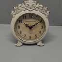 NIKKY HOME Small Vintage Table Clock, Decorative Shelf Desk Top Clock Battery Operated Round French Design, Farmhouse Home Decor for Bathroom, Tabletop, Desktop, Countertop, Rustic Beige