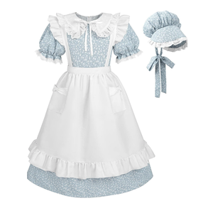 LTAKK Pioneer Dress Girls Colonial Costume Prairie Pilgrim Girl Dresses with Apron and Bonnet Large 