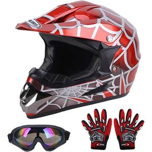 DOT Youth Dirt Bike Helmet for Boys & Girls Ages 5-14, Four Wheeler, Motocross, BMX, MX, UTV, Snowmobile, Go Kart, Racing, Skateboard, Baseball (Red Cobweb)