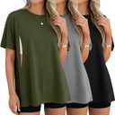 3 Pack Women's Oversize Nursing Breastfeeding Shirts Hidden Zipper Short Sleeve Loose Fit Maternity Tops (Medium, Army Green, Gray, Black)