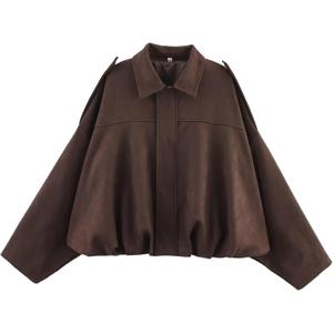 Arssm Womens Faux Suede Bomber Jacket Casual Lapel Pilot Jackets Coat Oversized Long Sleeve 2025 Fashion Outerwear (Coffee)