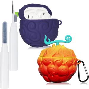 [2Pack] Fruit Cover for AirPods 2 Case Kit Cute Animal, Cleaning Pen 3D Cartoon Silicone Protective Accessories Set for Devil Fruit for AirPods 1st /2nd Generation Case Boy Girl(Purple&Red Yellow)