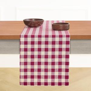 3 x Solino Home Linen Table Runner 48 Inches - 100% Pure Linen Beet and Cream Table Runner 14 x 48 Inch Ideal for Dresser and Coffee Tables - Valentines, Spring - Morgan Check